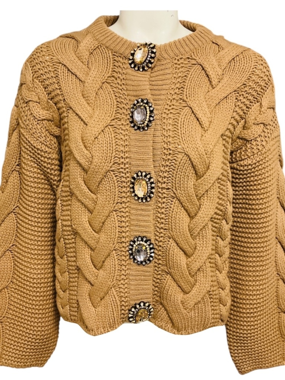 LA DOUBLEJ SOLID BROWN CHUNKY WOOL PORTRAIT CARDIGAN